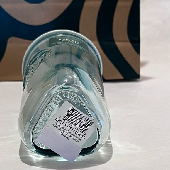 Starbucks Recycled Triangle Glass Cold Cup Tumbler with Straw Green 16oz - Picture 14 of 15